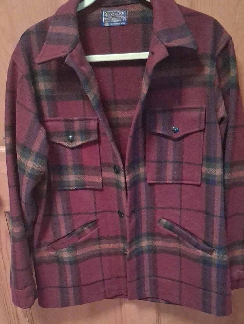 Pendleton Men's Maroon Plaid Wool Field Jacket